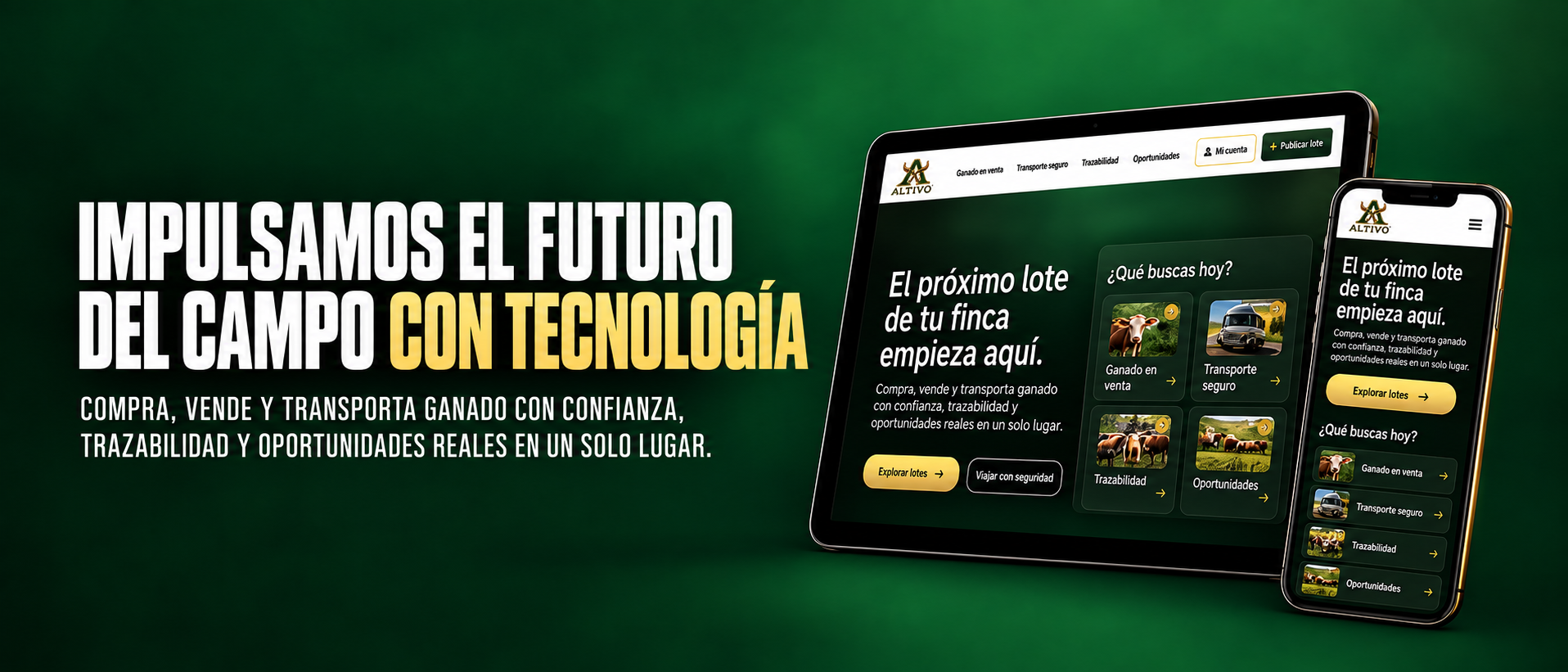 Impulsamos el futuro del campo con tecnología. Compra, vende y transporta ganado con confianza, trazabilidad y oportunidades reales en un solo lugar.
